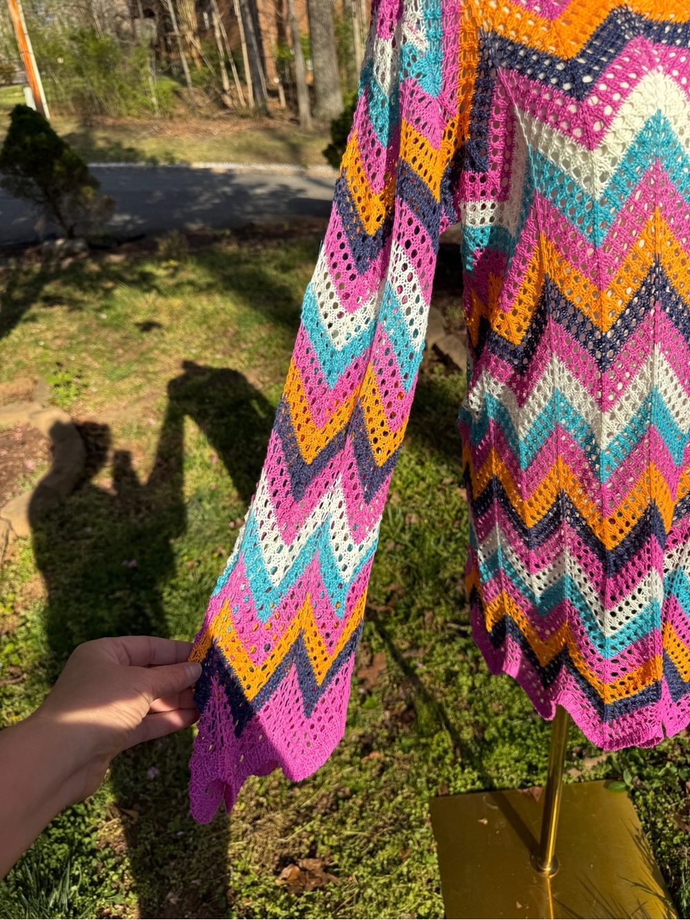 Colorful Crochet Chevron Swim Cover-Up Mini Dress Size Large Boho - Picture 6 of 12